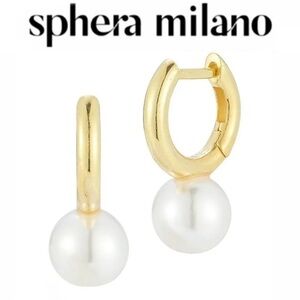 SPHERA MILANO  14k Over Silver 7.5mm Pearl Huggie Hoops in Gold
